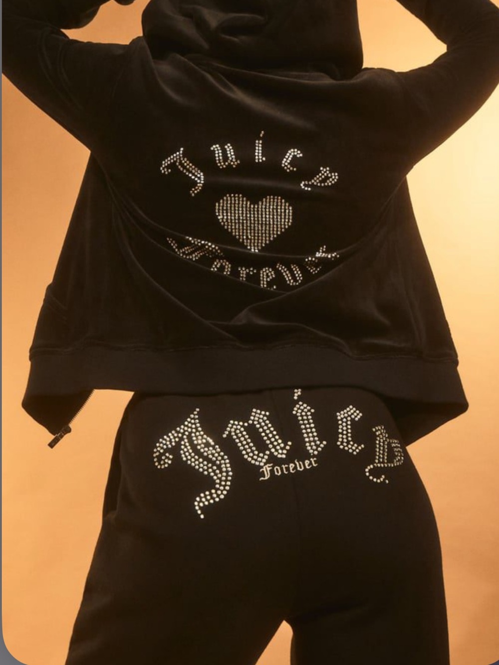 Juicy Couture x Forever 21 Black Velour Rhinestone Logo Tracksuit